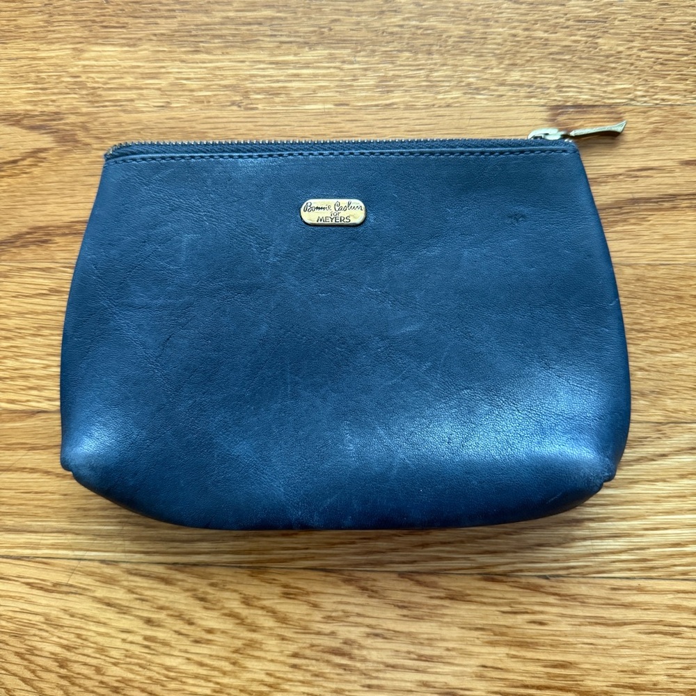 Vintage Bonnie Cashin for Meyers 70s blue leather makeup bag/misc bag
